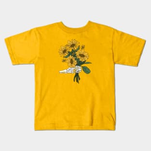 Skeleton holding sunflowers Kids T-Shirt